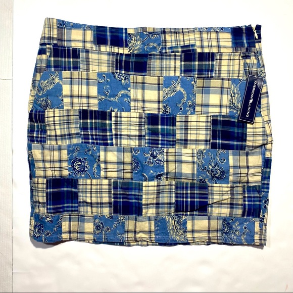 American Living 100% Cotton Blue And White Patchwork Woman’s Mini Skirt NWT 12 - Picture 2 of 11